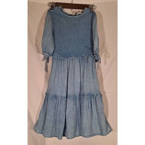 Teal Womens Chambray Rouched Top Dress Size Small NEW
